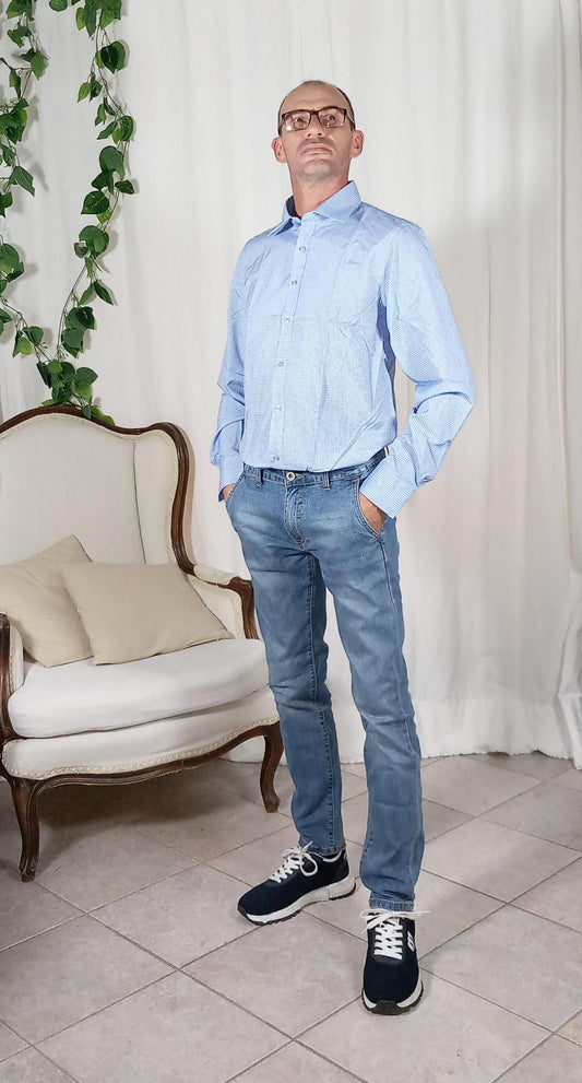 Camicia uomo fantasia azzurra